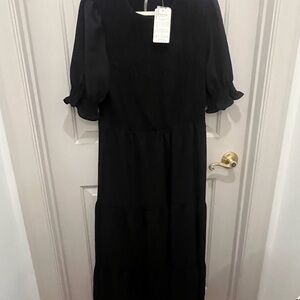 Chic Black Smocked Top Dress